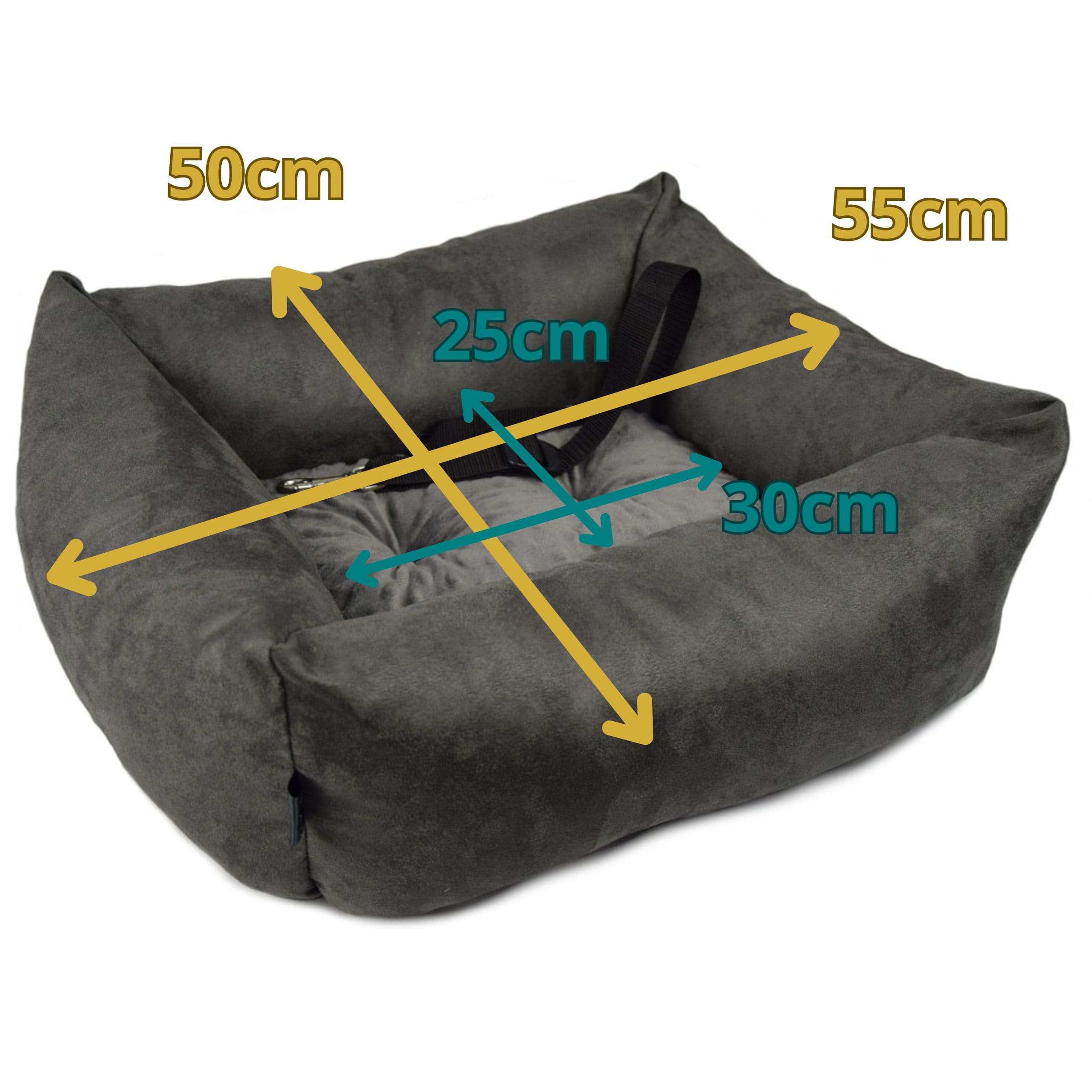 KryKas - fotelik samochodowy dla psa Premium z Minky - wymiary