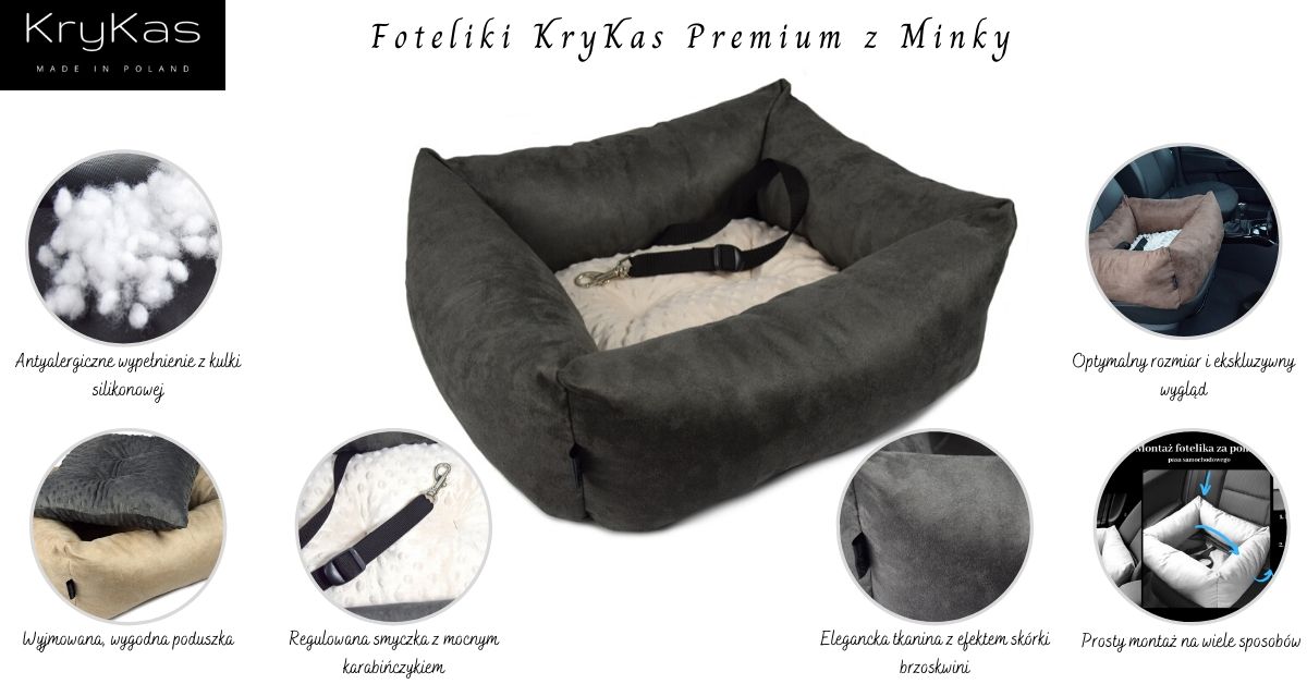 KryKas - antyalergiczne foteliki samochodowe dla psów Premium z Alicante i minky