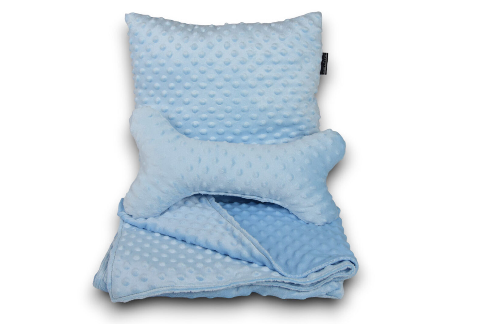 KryKas - zestaw 3w1 z Minky - kocyk, poduszka i zabawka kostka - kolor niebieski