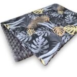 DWUSTRONNY  kocyk/mata Minky & bawełna - Czarna Monstera 70x50cm