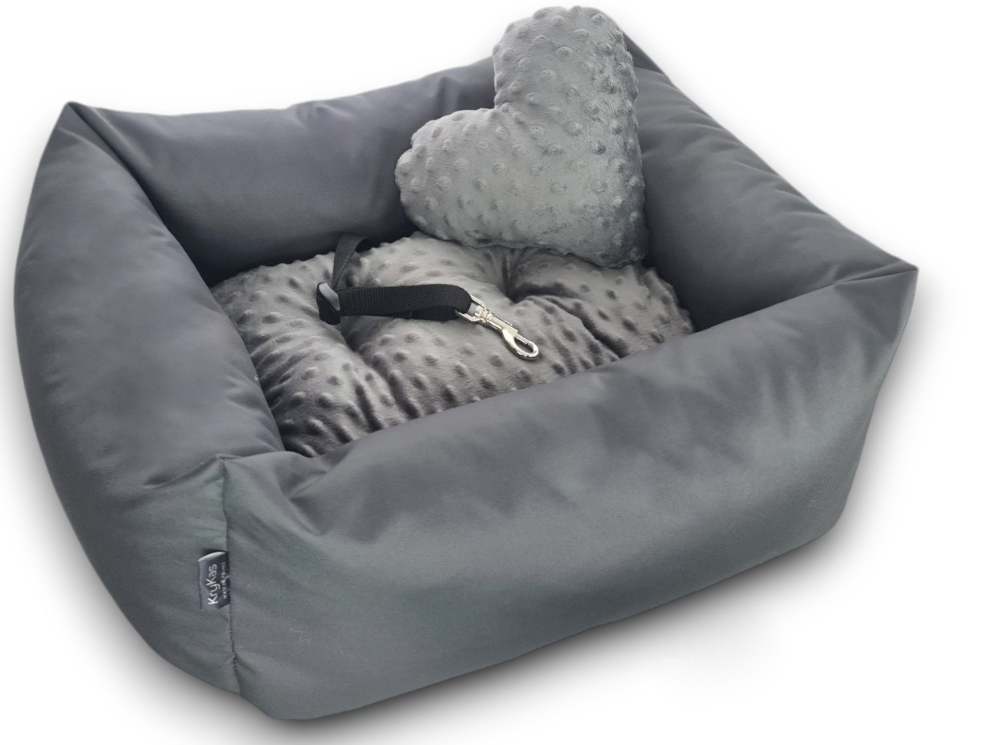 KryKas - fotelik samochodowy dla psa Silver Line Plus Minky- grafitowy z grafitowym minky