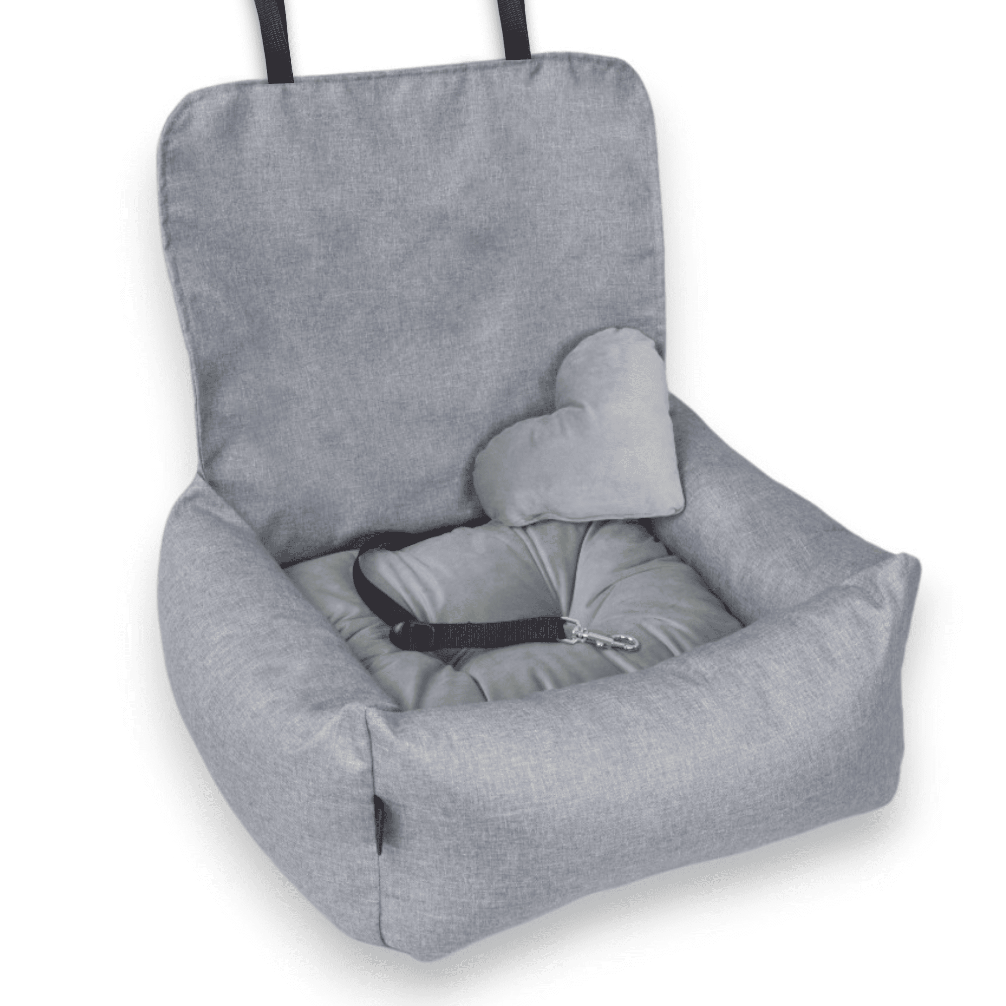 KryKas - Fotelik samochodowy dla psa Exclusive Plus - szary z szarą poduszką