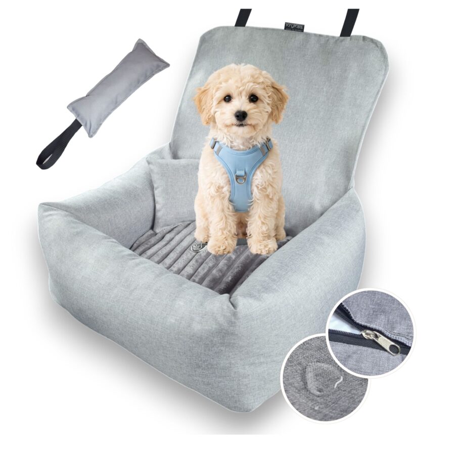KryKas - fotelik samochodowy dla psa Comfort Cozy- rozbieralny, modułowy - z aportem gratis