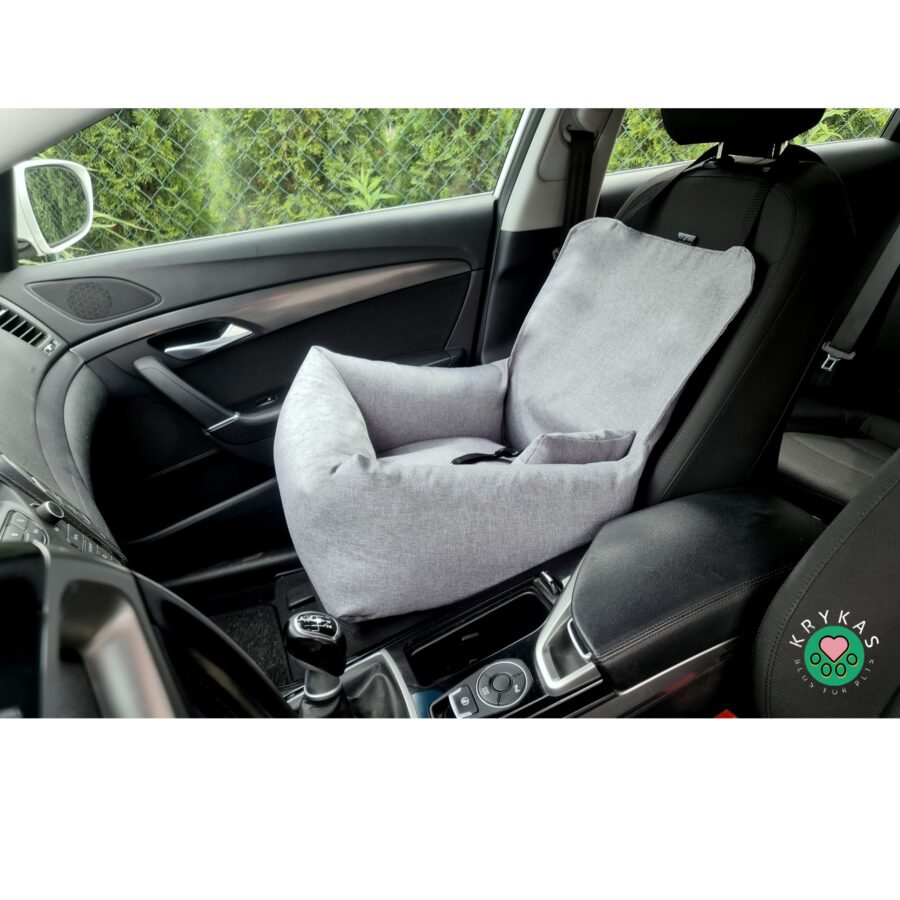 KryKas - fotelik samochodowy dla psa Comfort - rozbieralny, modułowy - na przednim fotelu